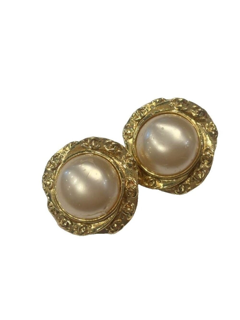 Chanel 93A Earrings Faux Pearl Gold Colored